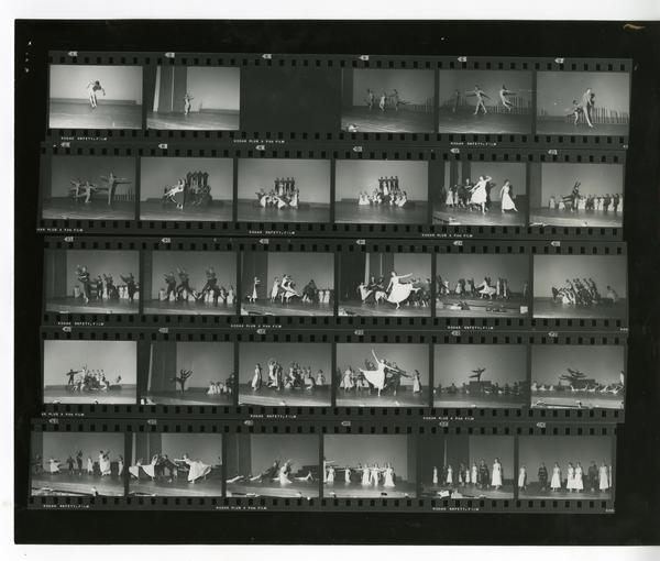 Contact sheets of dancers performing a theatrical production, ca. 1960's