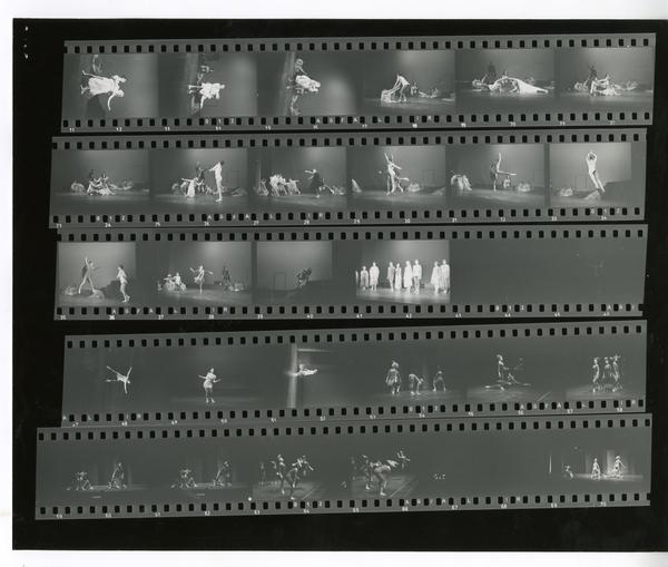 Contact sheet of dancers performing for a theatrical production, ca. 1960's
