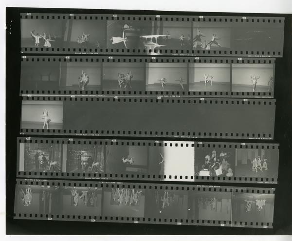 Contact sheet of dancers performing a theatrical production, ca. 1960's