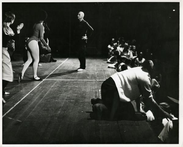 Jose Limon watching the UCLA Dancers while practicing "Missa Brevis," 1968