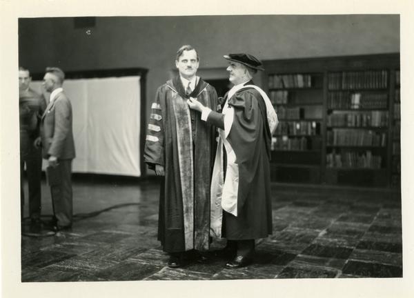 UC President William Wallace Campbell with Arthur Holly Compton at the dedication of the Westwood campus, March 1930