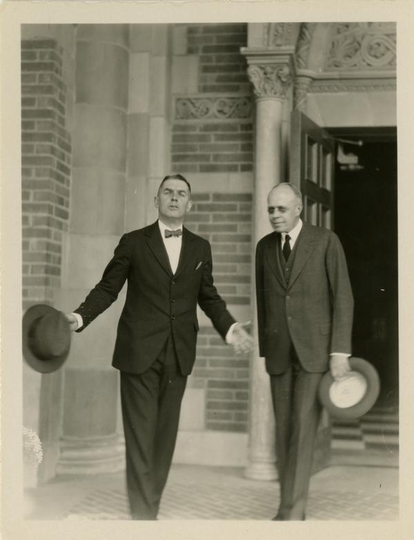 Dean Blythe Webster and an unidentified man at the dedication of the Westwood campus, March 1930