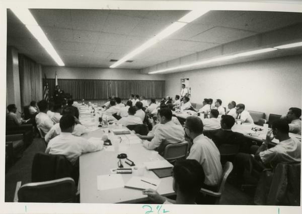 Major General Jerry D. Page addresses the conference room at the Defense Science Seminar, ca. 1965