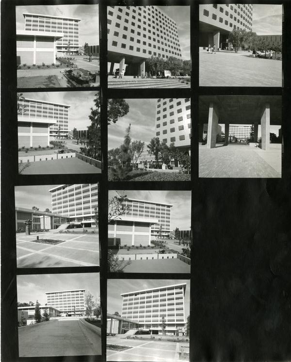 Contact sheet of the exterior of the Dickson Art Center, ca. 1966