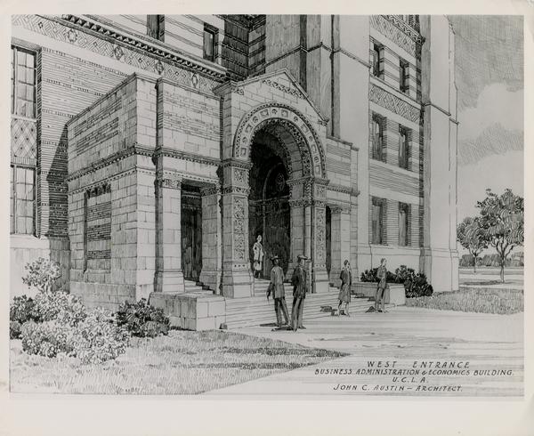 Architectual rendering of West Entrance of the Business Administration Building, ca. 1948