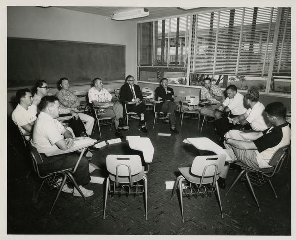 Group discussion during Western Regional Leadership Laboratory, circa 1960
