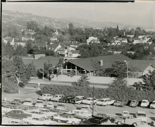 View of Faculty Center and parking lot, 1959