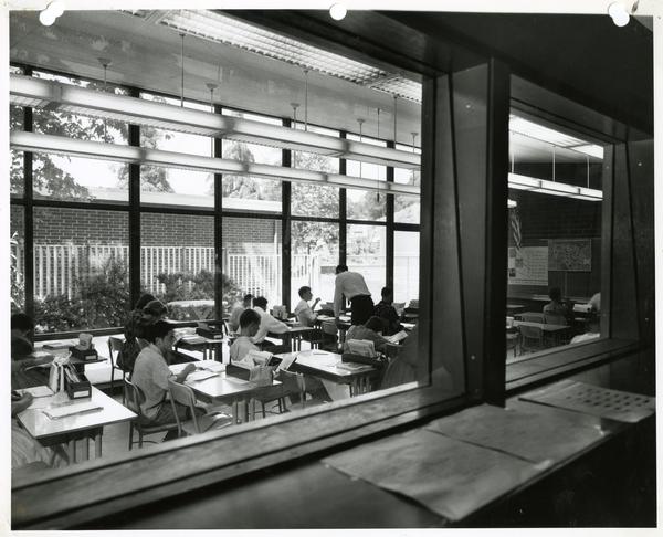 View into classroom from observation room in the U.C.L.A. Psychology Clinic School