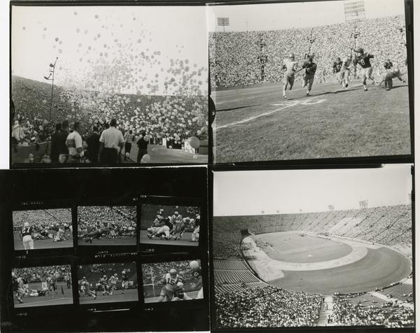 Contact prints of scenes at USC and UCLA football game, 1950