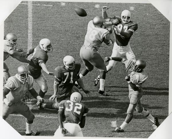 UCLA quarterback Mike Flores in the middle of a game, September 18, 1981