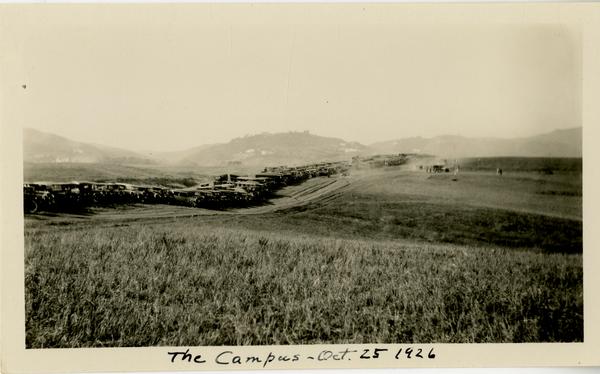 Cars parked along edge of dedication area, October 1926