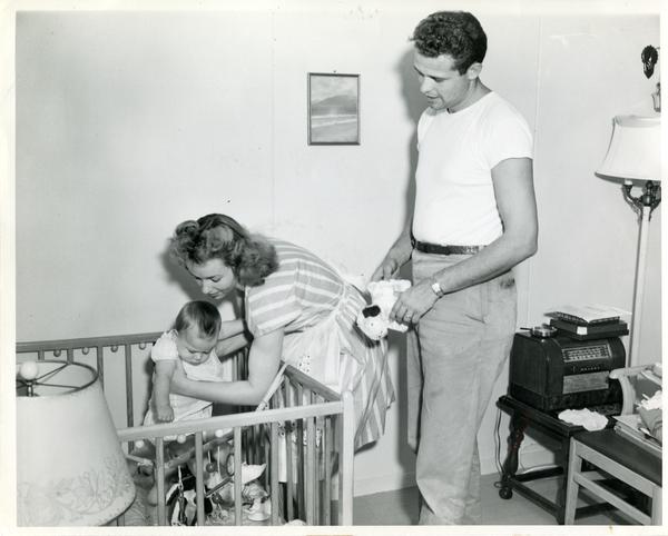 A veteran family in the Veterans Housing Project on the Los Angeles campus, ca. 1947