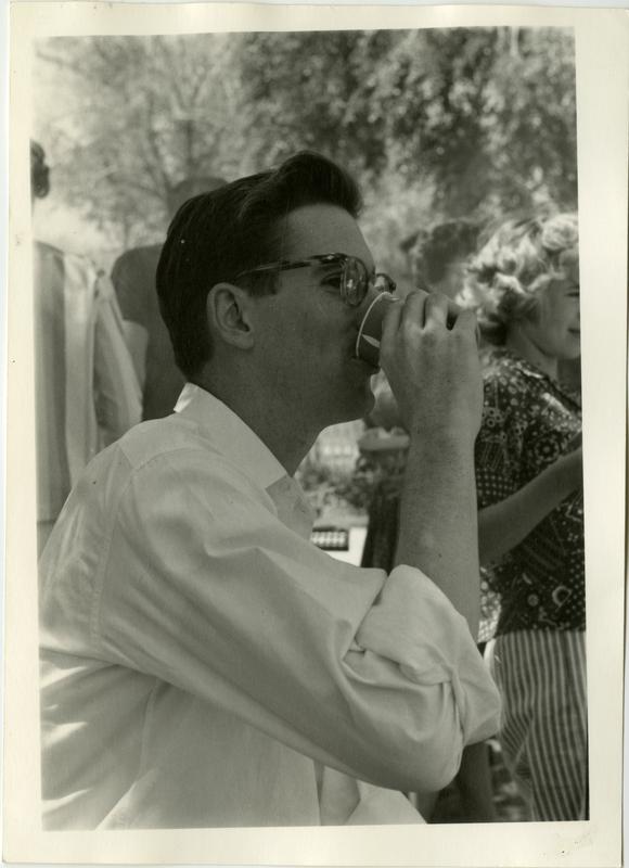 John Rees drinking at the geography department picnic