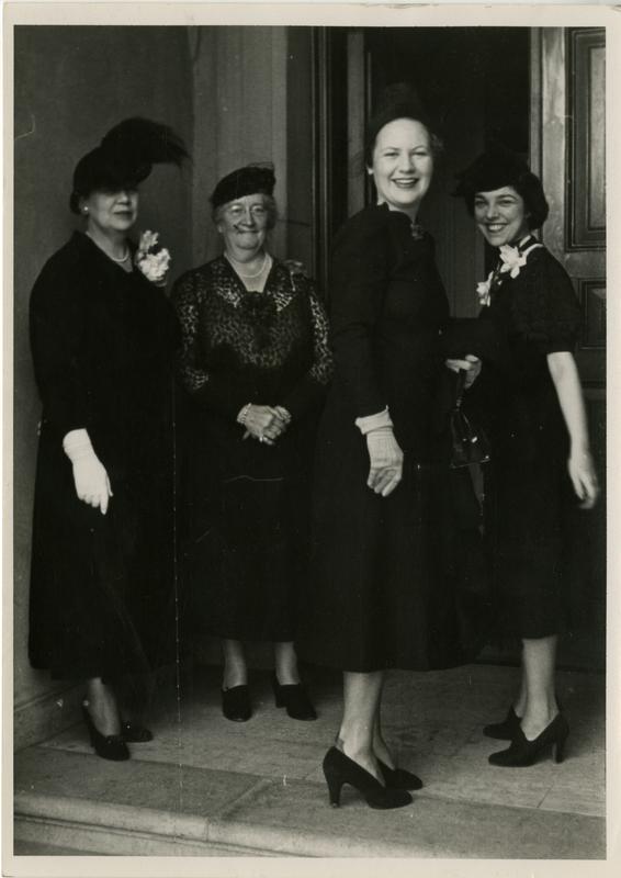 Mrs. Helen Mrs. Laughlin, Mrs. Earle Raymond Hedrick, Mrs. Betty James, and Mr.s Ann Sumner at the Gold Shield Alumnae of UCLA, November, 1937