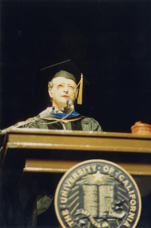 Sidney Finegold at podium during PhD Hooding Ceremony, June 1988