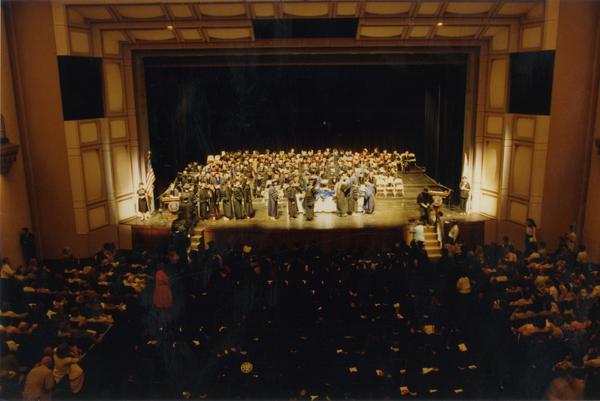 Looking towards stage from balcony during PhD Hooding Ceremony, June 1989