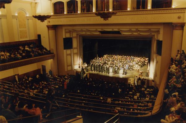 Looking towards stage from balcony during PhD Hooding Ceremony, June 1990