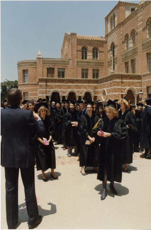Graduates line up outside of Royce Hall, June 1988