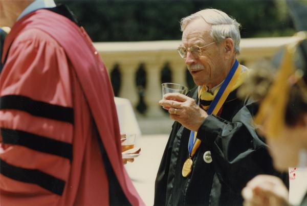 Robert Vosper standing outside Royce Hall, June 1988