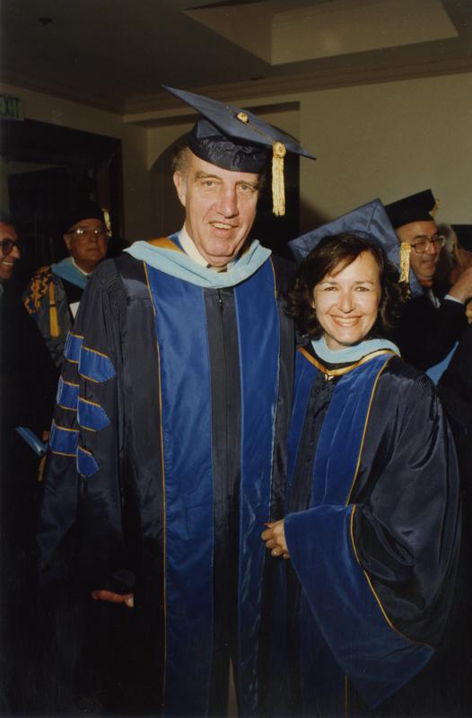 Elwin Svenson, Beatrice Mandel with David Kaplan in the background before PhD Hooding Ceremony, June 1988