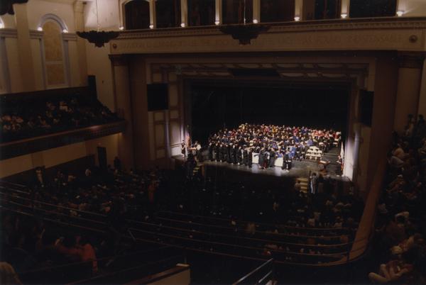 Looking towards stage from balcony during PhD Hooding Ceremony, June 1988