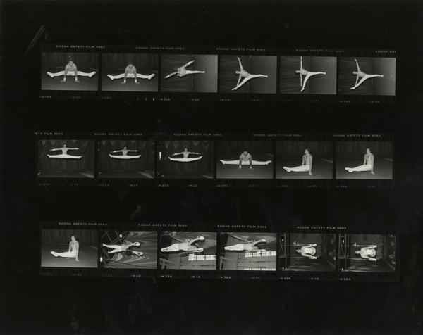 Contact sheet of Men's Gymnastic Team in action poses, November 1981
