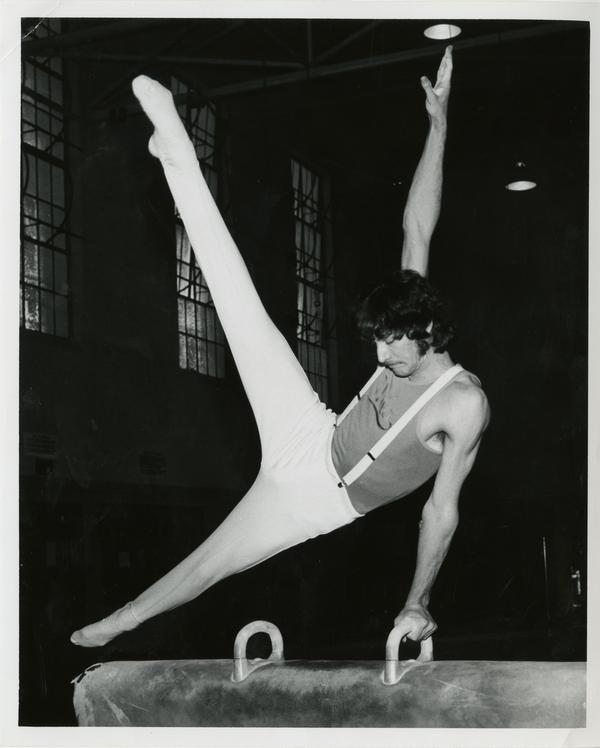 UCLA gymnast Mike Hanan on pommel horse