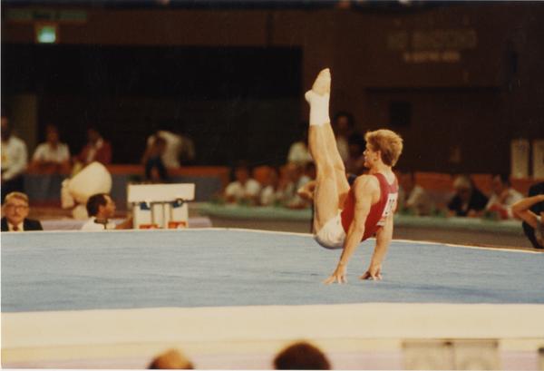 UCLA gymnast Peter Vidmar on mat