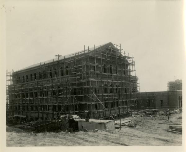 View of Haines Hall during construction