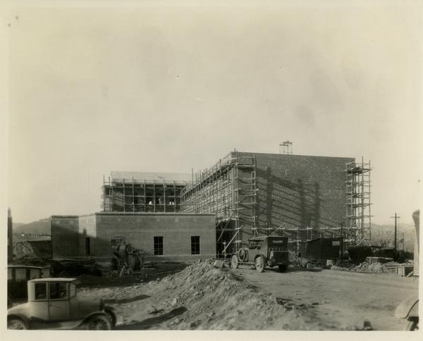 View of Haines Hall during construction