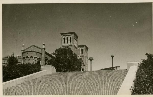 Postcard with view of Janss Steps and Royce Hall, ca. 1942