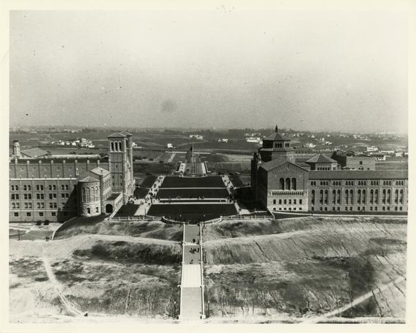 View of Janss Steps, Royce Hall, and Library