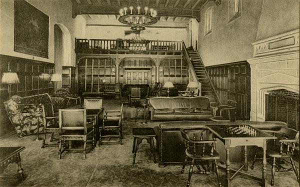 Postcard showing of Men's Club Room in Kerckhoff Hall, ca. 1931
