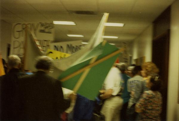 Participants march through hallways during Labor Union Rally, 1993