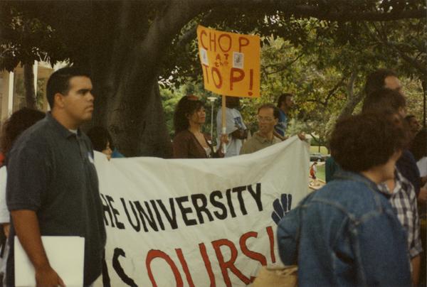 Participants march in front of Murphy Hall during Labor Union Rally, 1993