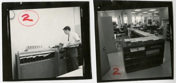 Two photos of Library circulation staff