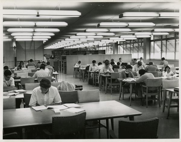 Students studying in Engineering Library in Boelter Hall, ca. 1952