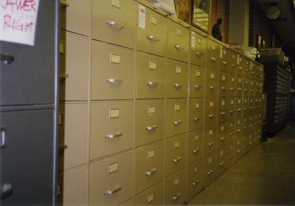 Filing cabinets in Library Special Collections, ca. 1997