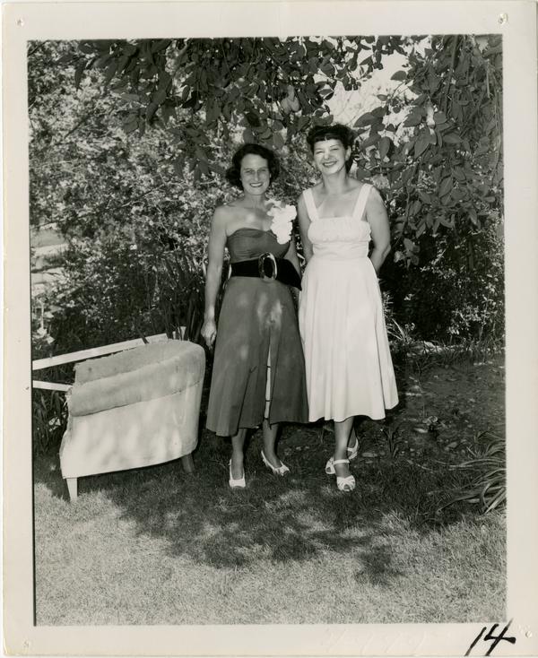 Photo of Fay Powell and Mary Horn at Library staff party