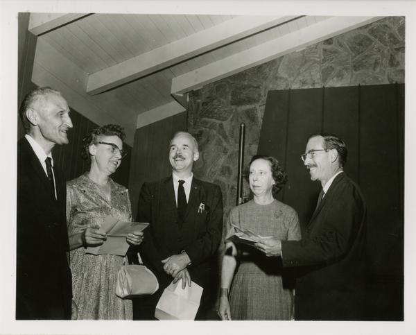 Robert Vosper, far right, with M. McCurdy, Esther Koch, Rudy Engelharts, and Dick O'Brien at Service Award pin presentation, October 10, 1961