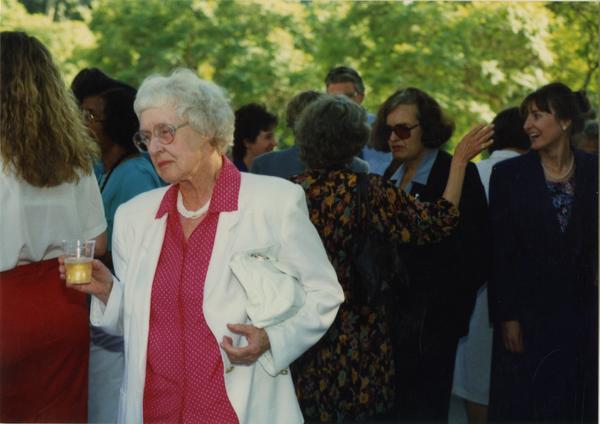 Crowds at the library staff retirement party, 1991