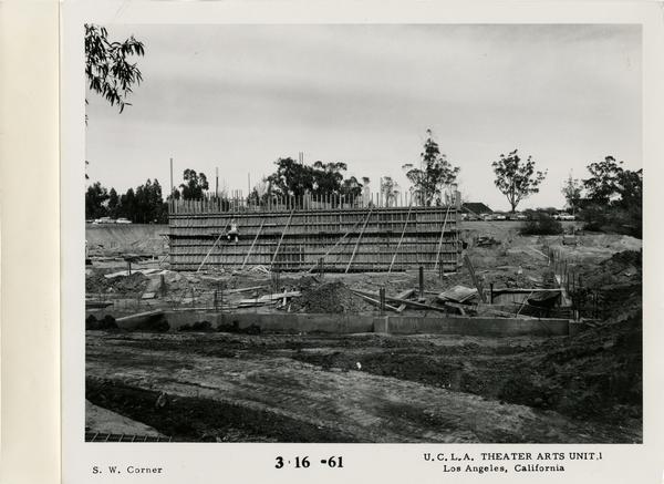 View of southwest corner of MacGowan Hall under construction, March 16, 1961