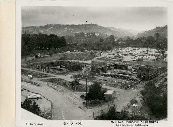 View of southeast corner of MacGowan Hall under construction, April 5, 1961
