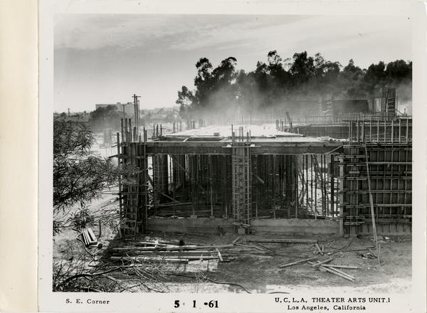View of southeast corner of MacGowan Hall under construction, May 1, 1961