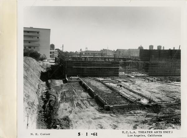 View of northeast corner of MacGowan Hall under construction, May 1, 1961