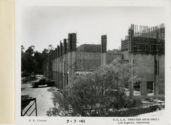 View of southeast corner of MacGowan Hall under construction, July 7, 1961