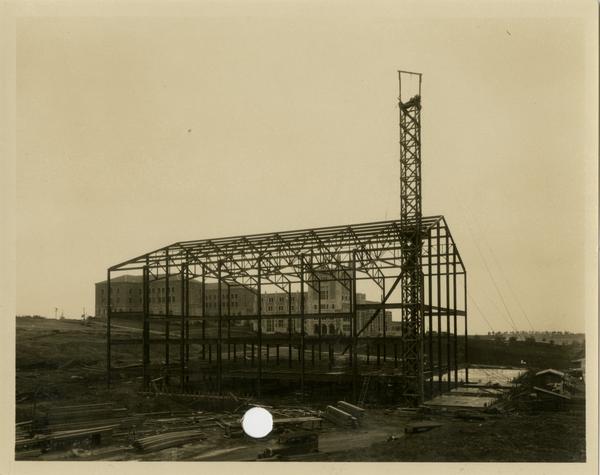 Men's gymnasium under construction, January 1, 1932