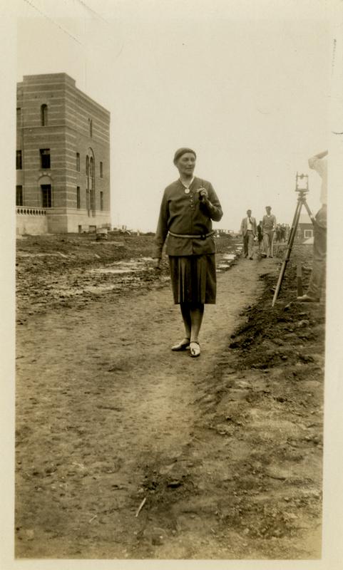 Mrs. Hazeu walking near Physics building, September 14, 1929