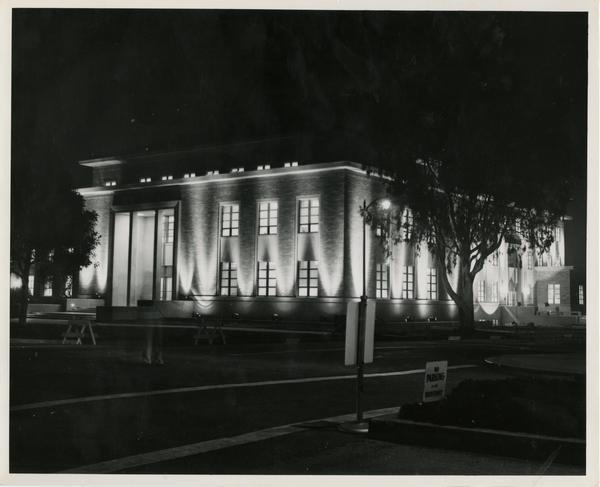 Exterior view of Murphy Hall during Homecoming, October 18, 1952