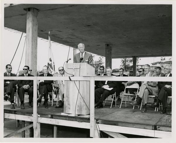 Chancellor Vern O. Knudsen speaking at Cornerstone Ceremony, May 21, 1960